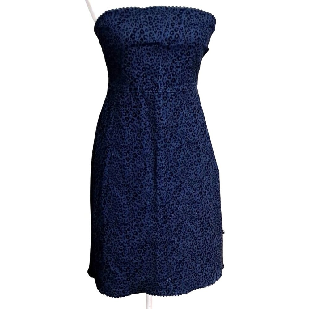 Y2K Roxy Quiksilver Womens Strapless‎ Navy Blue Leopard Print Dress XL 90s